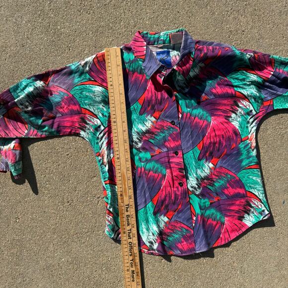 Vintage 90s Girls Roper Western Cowgirl Shirt Bold Brush Stroke Feather Size 14 - Picture 8 of 9